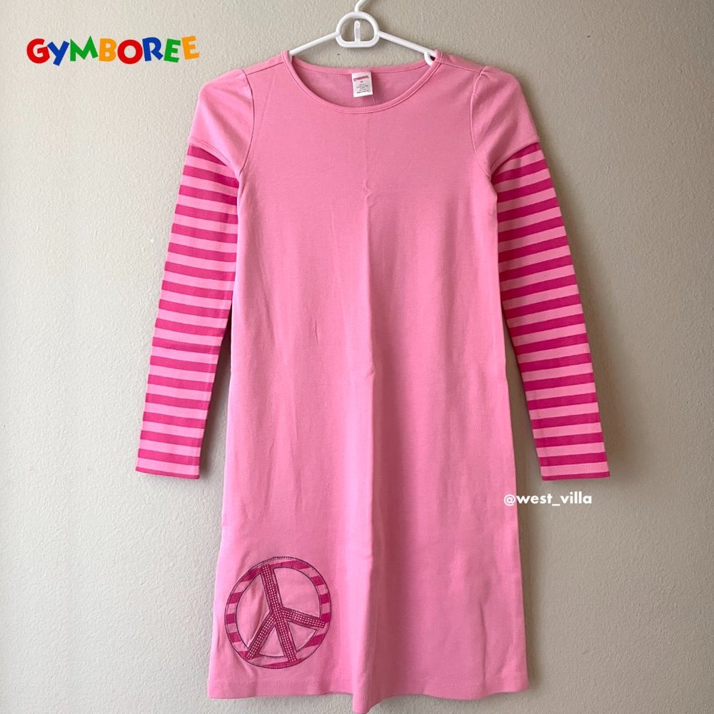 Gymboree Peace Double Stripe Sleeve Girls Dress Shirt Barbie Pink 10